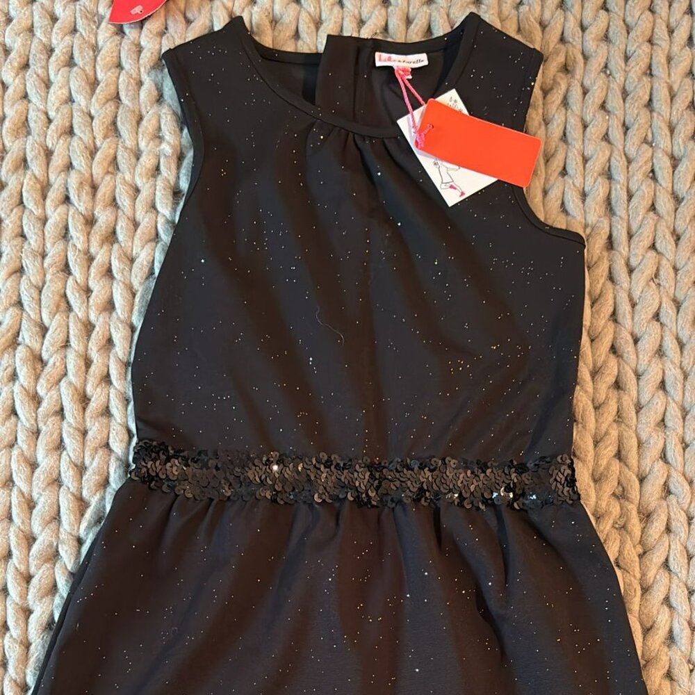 Navy Dress with Sequin Waste